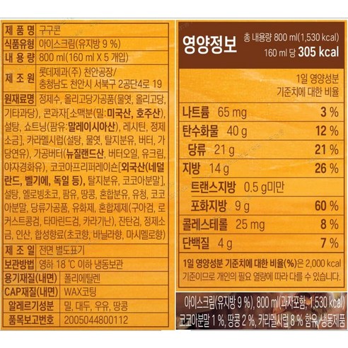 롯데웰푸드 구구 콘 아이스크림 (냉동), 160ml, 10개