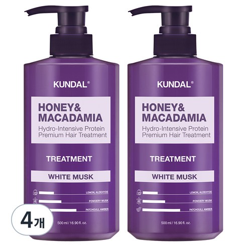 쿤달 허니 앤 마카다미아 헤어 트리트먼트 화이트머스크향, 500ml, 4개