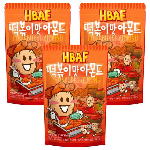 바프 떡볶이맛 아몬드, 190g, 3개