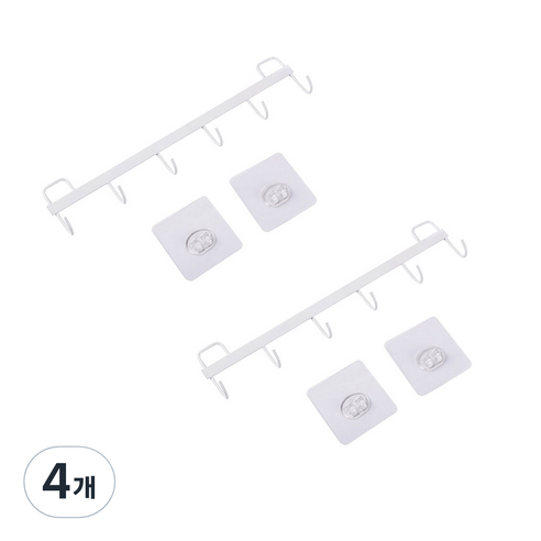 모나코올리브 무타공 철제 6구 후크걸이, 화이트, 4개