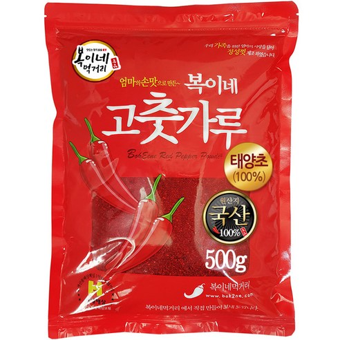 복이네먹거리 국산 태양초 고추가루 씨뺀 보통맛 김치용, 500g, 1개