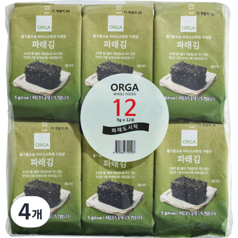 ORGA 들기름으로 바삭구운 파래김 12p, 60g, 4개