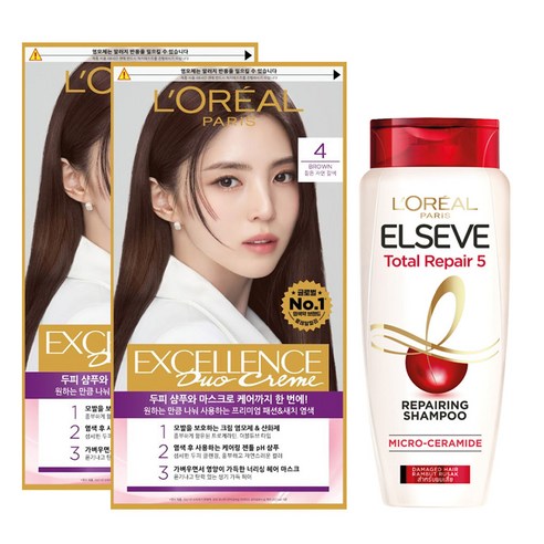 로레알파리 엑셀랑스 듀오크림 염색제 4호 2p + 샴푸 155ml 기획세트, 1세트