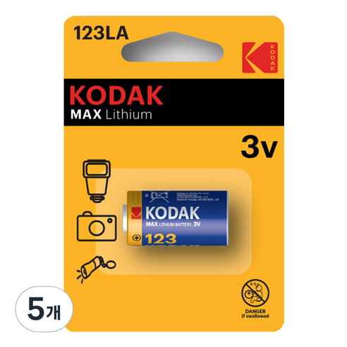코닥 MAX CR123A 3V 리튬 특수건전지, 1개입, 5개