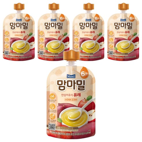 맘마밀 안심 이유식 퓨레 6개월부터, 사과와 고구마, 100g, 5개