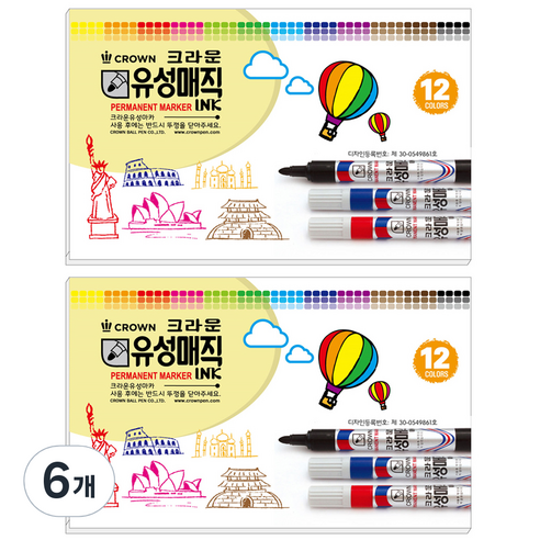 CROWN 유성매직, 6개, 12색