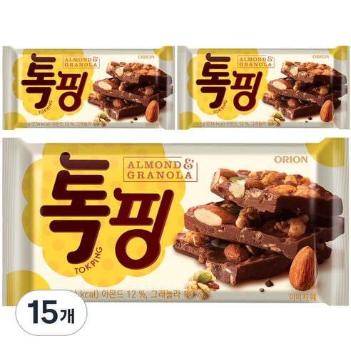 오리온 톡핑 아몬드 앤 그래놀라 초콜릿, 43g, 15개