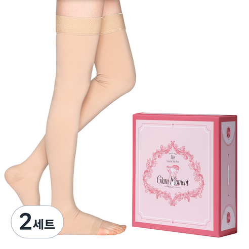 글램모먼트 메디컬 서포트 오픈토 하이 의료기기 압박 스타킹, 2세트, 허벅지형