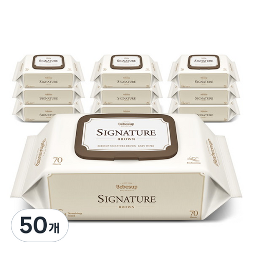 베베숲 시그니처 브라운 물티슈 캡형 65gsm, 65g, 70개입, 50개