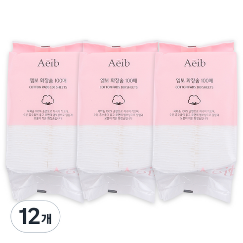 에이브 엠보 화장솜, 100개입, 12개