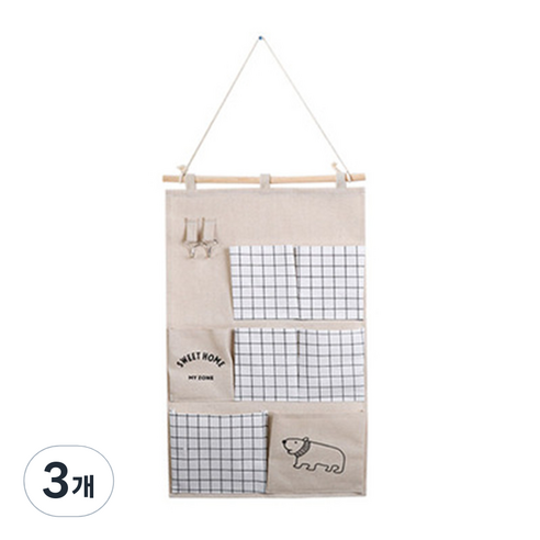 패브릭 벽걸이 포켓 7칸, 베이지, 3개