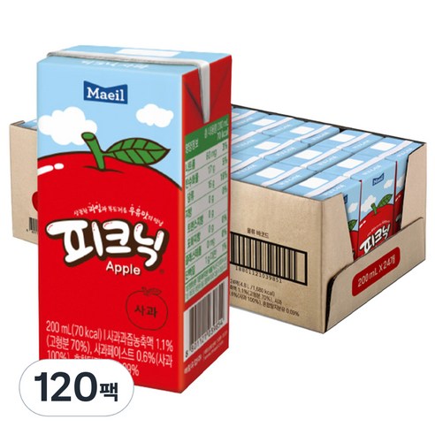 매일유업 피크닉 사과맛, 200ml, 120개