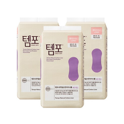 템포 내추럴 순면 라이너롱, 롱, 40개입, 3개
