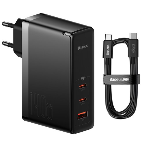 베이스어스 Gan5 PD3.1 QC PPS 140W 초고속 멀티 충전기 + 240W C to C 고속충전 케이블, 블랙, 1개 gan충전기 Best Top5