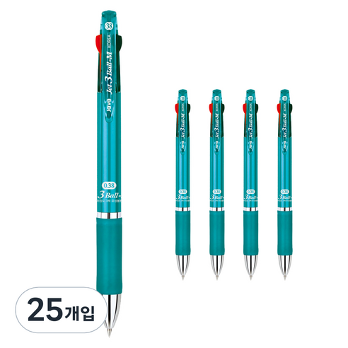 자바펜 제트3볼 M 멀티펜 0.38mm, 민트, 25개입