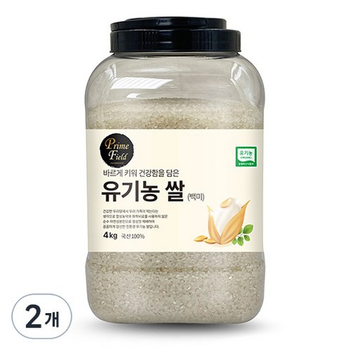 Prime Field 2024년산 햅쌀 유기농 쌀 백미, 4kg, 2개