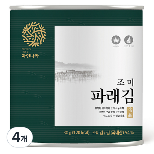 자연나라 조미 파래김 캔김, 30g, 4개