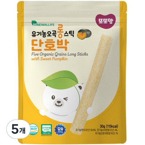 또또맘 유아용 유기농 오곡 롱스틱 과자 30g, 5개, 단호박맛