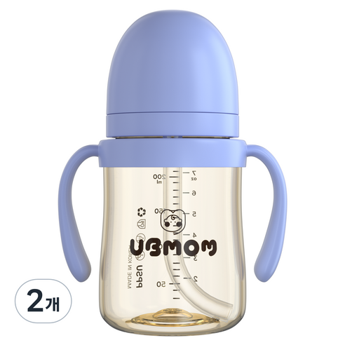 유비맘 시그니처 PPSU 역류 샘방지 유아 빨대컵 200ml, 라벤더, 2개