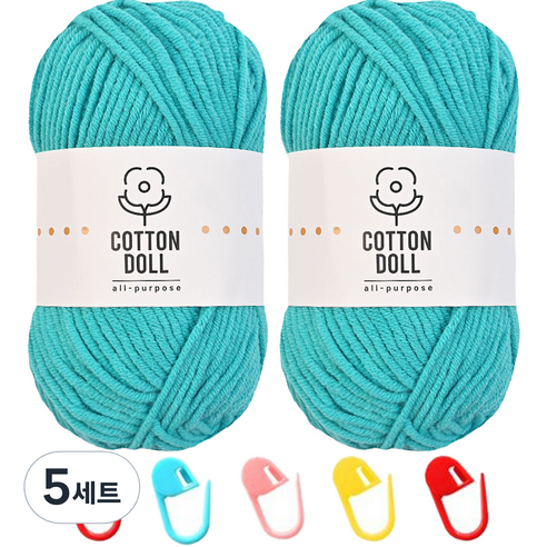 니뜨 코튼돌실 50g x 2p + 단수링 5p 세트, 29 아쿠아(뜨개실), 랜덤발송(단수링), 5세트