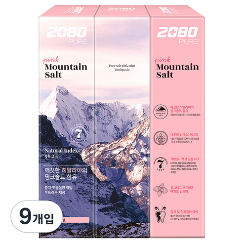 2080 퓨어 마운틴 핑크 솔트 치약, 120g, 9개