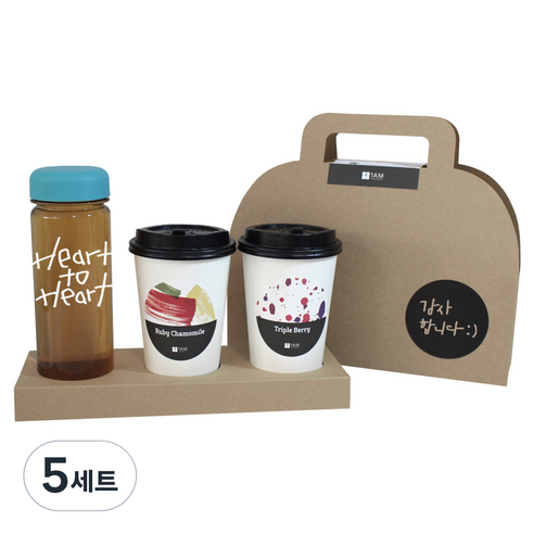 1AM 쥬뗌므 프리미엄 크라프트 Heart to H 보틀 블랜딩차세트 하늘뚜껑, 패키지 + 티백세트(테이크아웃잔 2p + 루비 캐모마일 3p + 트리플 베리 3p) + Heart to H 보틀 스티커 + 트라이탄 보틀 + 감사합니다 패키지 스티커, 5세트