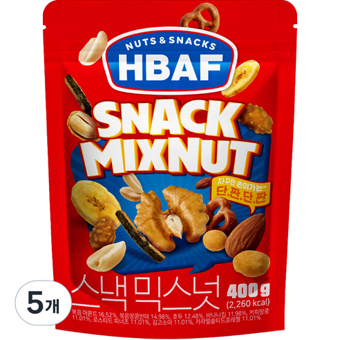 HBAF 넛츠앤스낵스 스낵 믹스넛, 400g, 5개