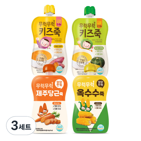 이유케어스 무럭무럭 키즈죽 골고루 단호박 + 고구마 + 제주당근 + 옥수수 세트, 3세트, 400g