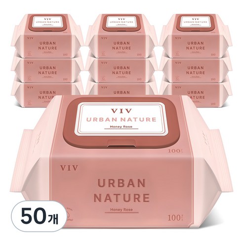 비브어반네이처 허니로즈 아기물티슈 캡형, 50g, 100매, 50개