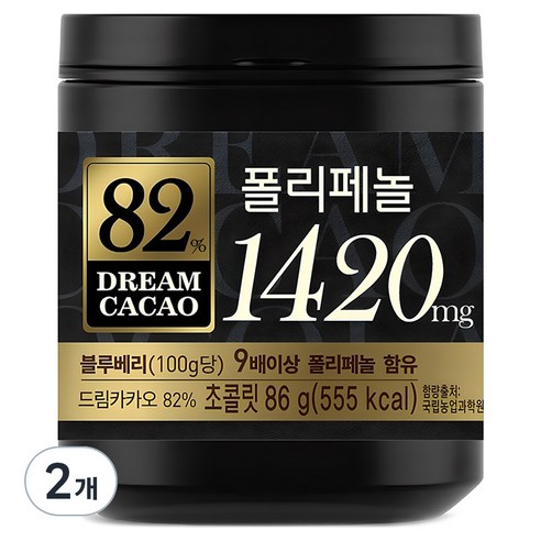 롯데웰푸드 드림카카오 다크초콜릿 82%, 86g, 2개