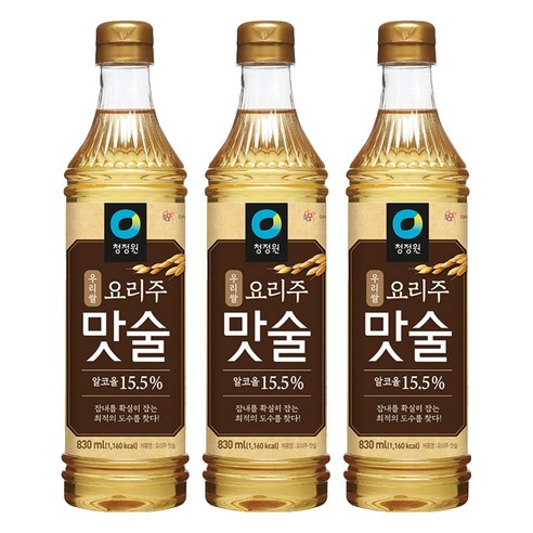 청정원 우리쌀 요리주 맛술, 830ml, 3개