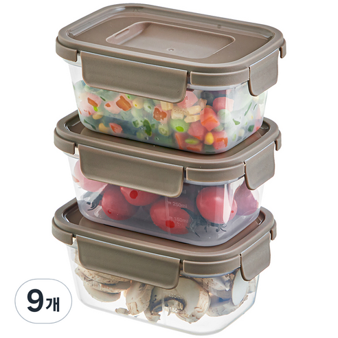 코멧 홈 국내생산 눈금이 있고 겹쳐서 보관하는 편리한 BPA FREE 밀폐용기 500mL, 9개, 단품