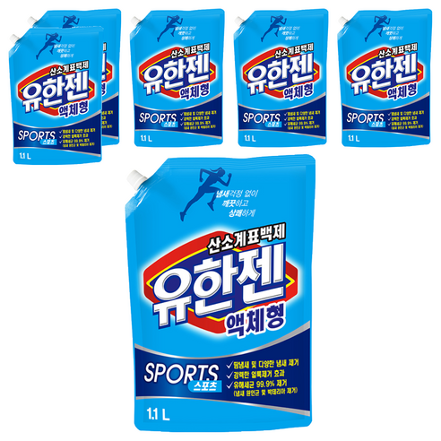 유한젠 스포츠 산소계 표백제 액체형 리필, 1.1L, 6개