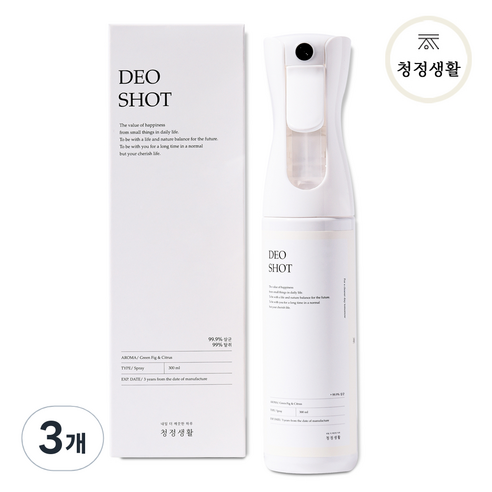 청정생활 데오샷 편백오일 피톤치드 스프레이, 300ml, 3개