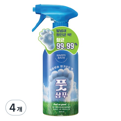 해피바스 필쏘굿 보송보송 항균 케어 풋샴푸 그린 시트러스향, 1개입, 4개, 500ml