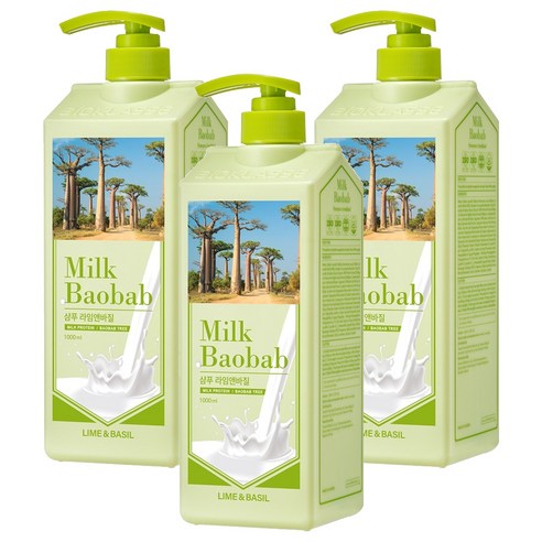 밀크바오밥 라임앤바질 샴푸, 1000ml, 3개