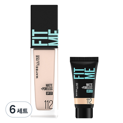 메이블린 핏미 파운데이션 레노 30ml + 미니파운데이션 5ml 세트, 112 내추럴 아이보리(파운데이션), 112 내추럴 아이보리(미니파운데이션), 6세트