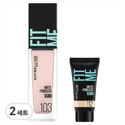 메이블린 핏미 파운데이션 레노 30ml + 미니파운데이션 5ml 세트, 103 페어(파운데이션), 112 내추럴 아이보리(미니파운데이션), 2세트