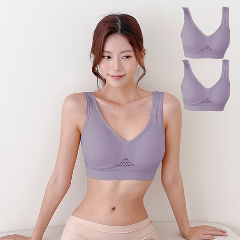 딥톡 여성용 펀칭 메쉬 노와이어 스포츠 브라 속옷 2매 1세트