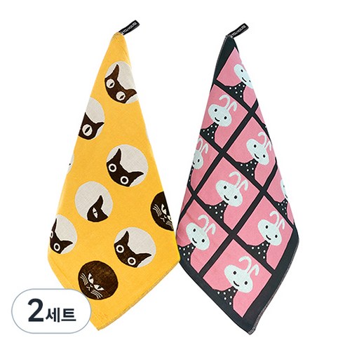 북유럽풍 순면 일러스트 면행주 2종 세트, 2세트, 007 행복고양이, 랜덤발송