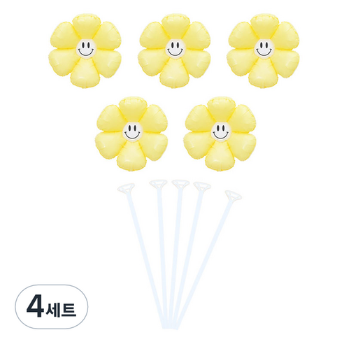 피앤비유니티 무광스마일 데이지 풍선 5p + 스틱 5p 세트, 07 옐로우, 4세트