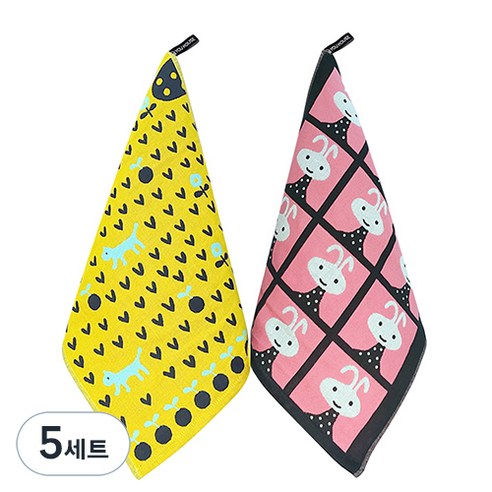북유럽풍 순면 일러스트 면행주 2종 세트, 5세트, 006 산책블루,  랜덤발송