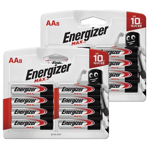 에너자이저 알카라인 맥스 AA 건전지 LR06, 8개입, 2개