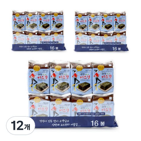미스김 광천 파래 도시락김 16p, 12개, 64g