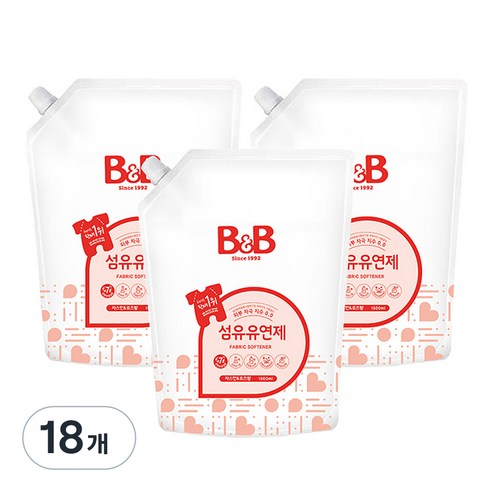 비앤비 섬유유연제 자스민 앤 로즈 리필, 1.5L, 18개