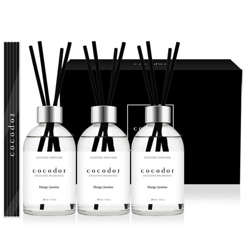 코코도르 화이트라벨 디퓨저 200ml x 3개 + 리드스틱 20개입 세트, 망고쟈스민, 1세트