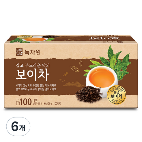 녹차원 보이차, 0.9g, 100개입, 6개