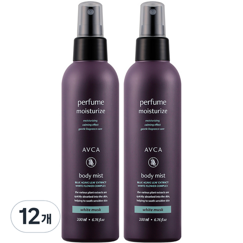 아브카 퍼퓸 대용량 바디 미스트 화이트머스크향, 12개, 200ml