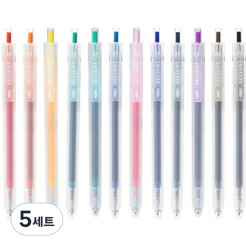 델리 델라이트 퀵드라이 노크식 젤잉크펜 12색 세트 0.5mm EQ118, 혼합 색상, 5세트