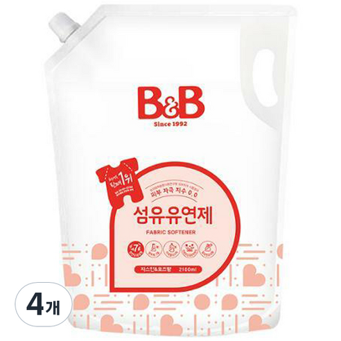 비앤비 섬유유연제 캡리필 자스민 로즈 2100ml, 4개